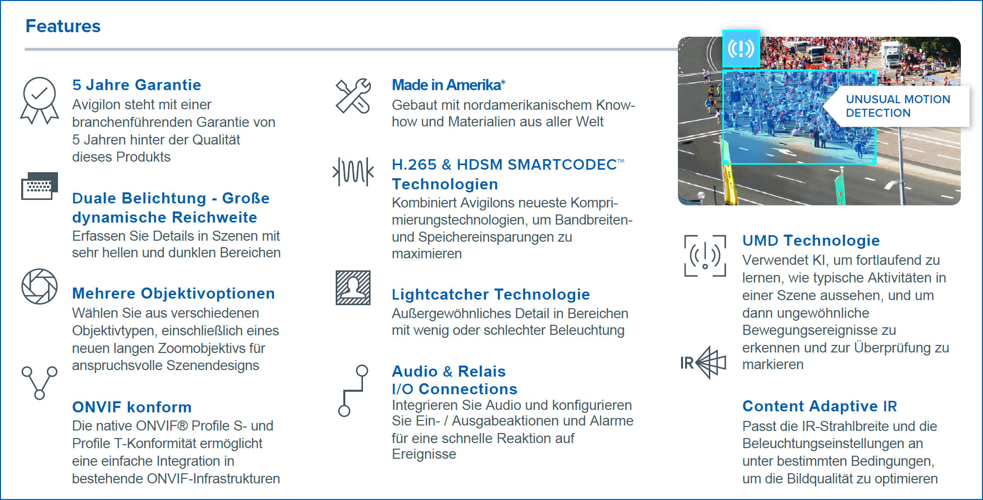 Avigilon H5SL Kamerareihe H5SL features - Avigilon H5SL Kamerareihe