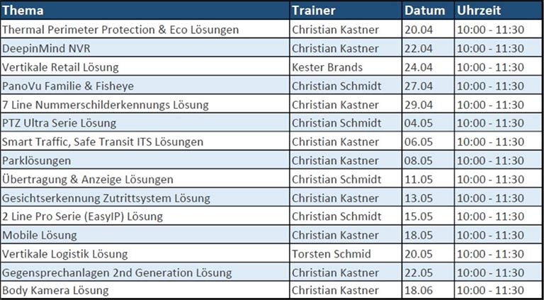 Schulungstermine WebinareHik Termine - Schulungstermine